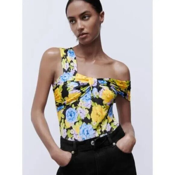 NEW ZARA Printed Knot Floral Bodysuit Size Small - Picture 1 of 9